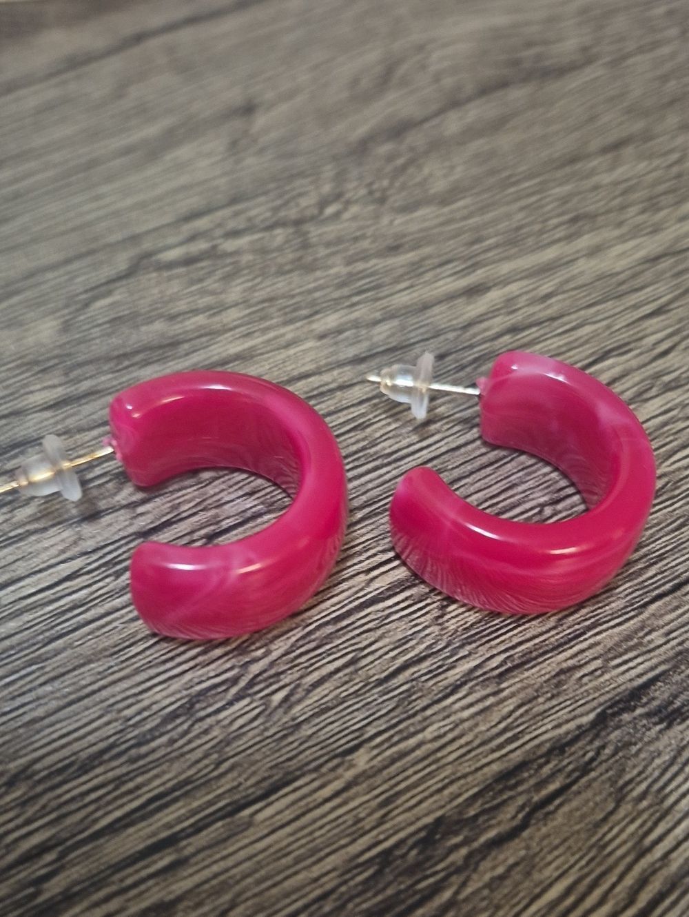 Bright Pink Resin Flattened Bauble 1" Hoop Earrings